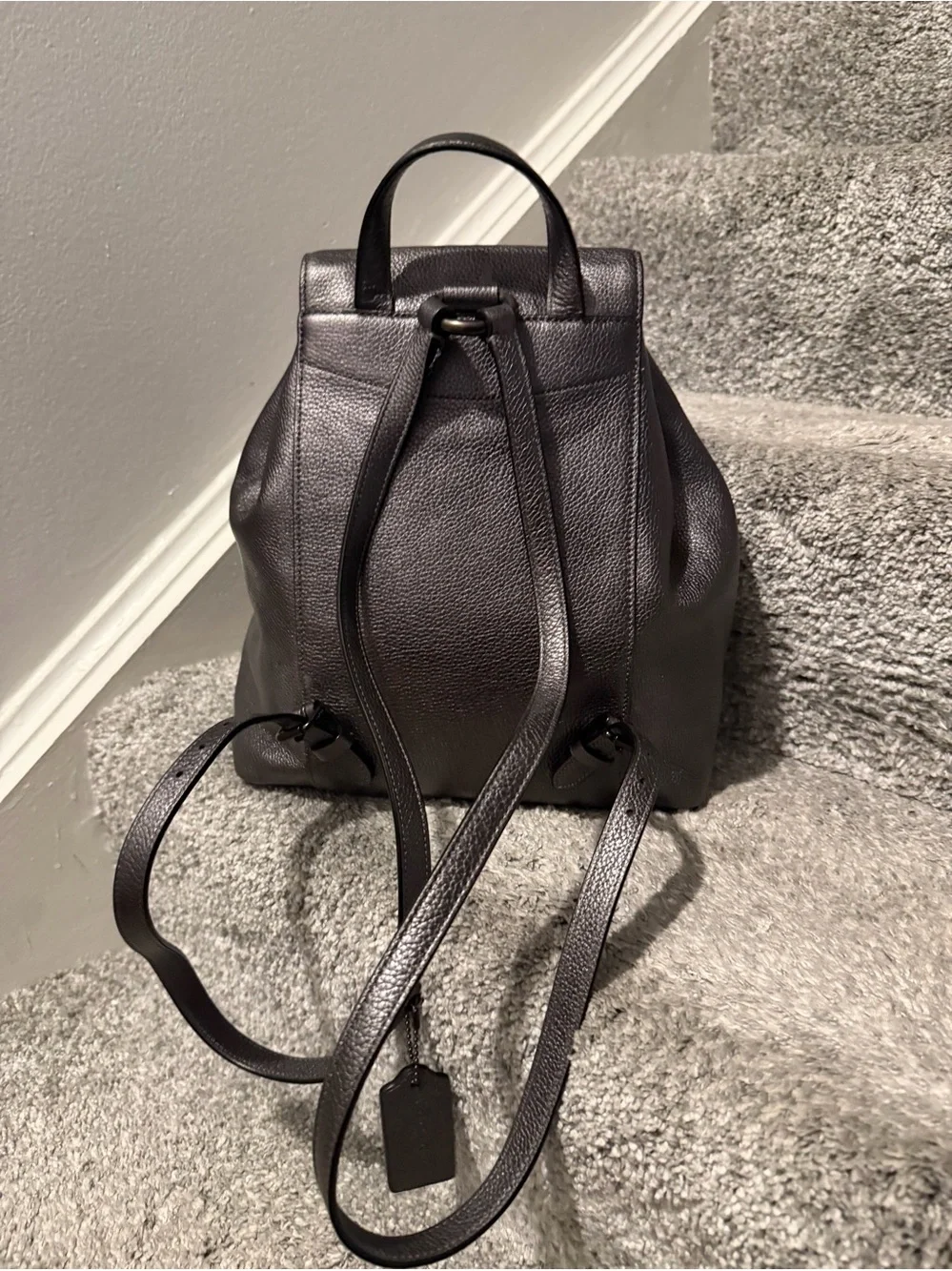 Coach Evie Backpack in metallic graphite polished pebble leather. - Picture 2 of 7
